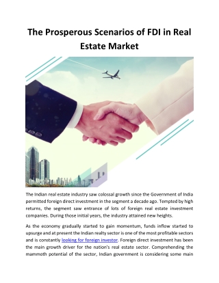 The Prosperous Scenarios of FDI in Real Estate Market