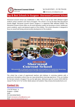 Top & Best Schools In Gurgaon- Sherwood Convent School
