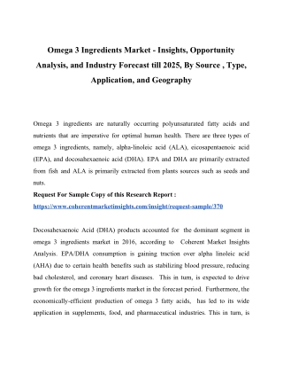 Omega 3 Ingredients Market