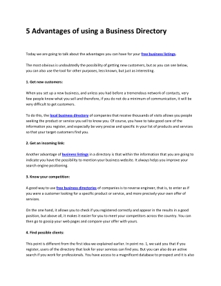 5 Advantages of using a Business Directory