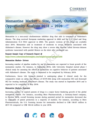 Memantine Market - Size, Share, Outlook, and Opportunity Analysis 2018 – 2026