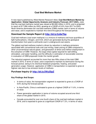 Coal Bed Methane Market Expected to Reach $17,956 Million, Globally, by 2023