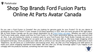 Buy All Ford Fusion Parts and Accessories Online at Parts Avatar Canada.