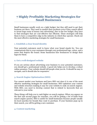 7 Highly Profitable Marketing Strategies for Small Businesses