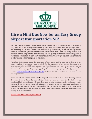 Hire a Mini Bus Now for an Easy Group airport transportation NC!