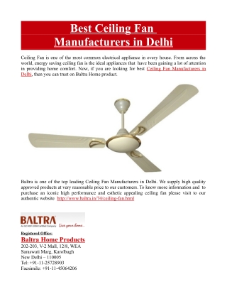 Best Ceiling Fan Manufacturers in Delhi