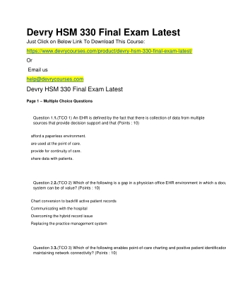 Devry HSM 330 Final Exam Latest