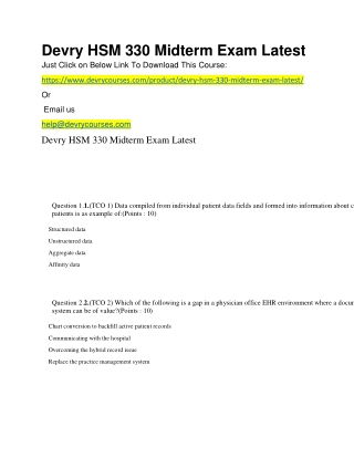 Devry HSM 330 Midterm Exam Latest