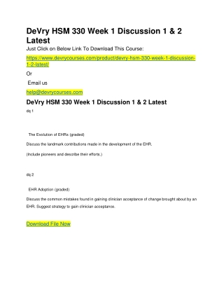 DeVry HSM 330 Week 1 Discussion 1 & 2 Latest