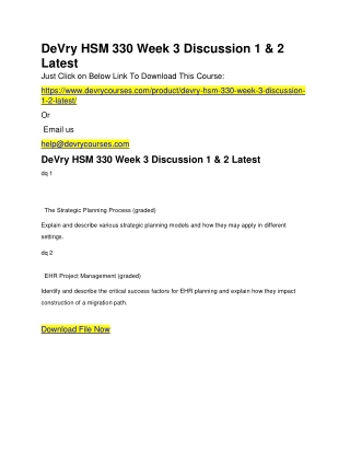 DeVry HSM 330 Week 3 Discussion 1 & 2 Latest