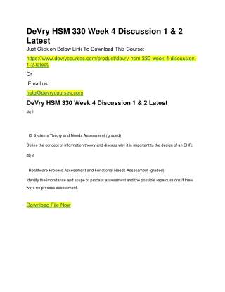 DeVry HSM 330 Week 4 Discussion 1 & 2 Latest