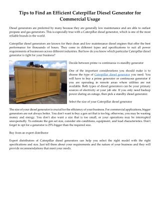 Tips to Find an Efficient Caterpillar Diesel Generator for Commercial Usage