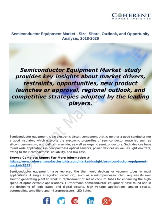 Semiconductor Equipment Market - Size, Share, Outlook, and Opportunity Analysis, 2018-2026