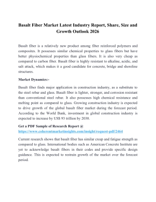 Basalt Fiber Market Latest Industry Report, Share, Size and Growth Outlook 2026