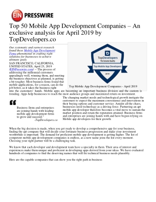 Top 50 Mobile App Development Companies – An exclusive analysis for April 2019 by TopDevelopers.co