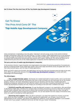 Get To Know The Pros And Cons Of The Top Mobile App Development Company