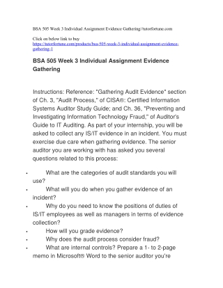 BSA 505 Week 3 Individual Assignment Evidence Gathering//tutorfortune.com