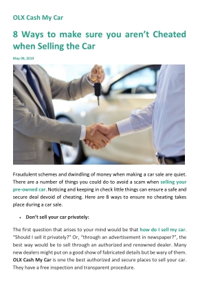8 Ways to make sure you aren’t Cheated when Selling the Car