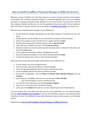How to Activate Trend Micro Password Manager on Different Devices?