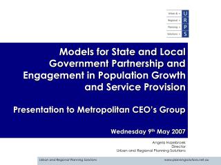 Angela Hazebroek Director Urban and Regional Planning Solutions