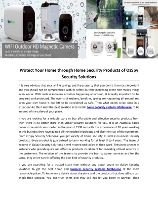 Protect Your Home through Home Security Products of OzSpy Security Solutions