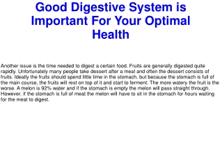 Good Digestive System is Important For Your Optimal Health