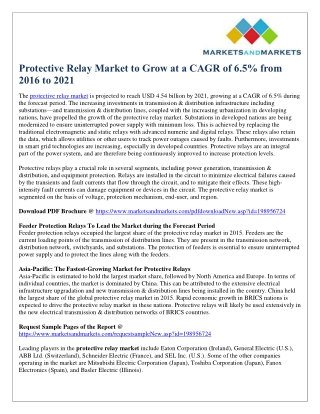 Protective Relay Market to Grow at a CAGR of 6.5% from 2016 to 2021