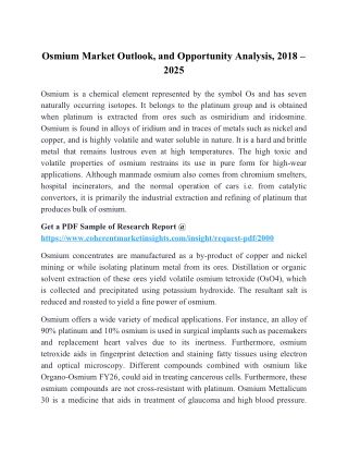 Osmium Market Outlook, and Opportunity Analysis, 2018 – 2025