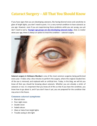 Cataract Surgery – All That You Should Know