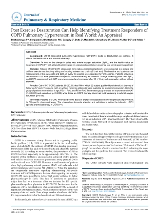 Post Exercise Desaturation Can Help Identifying Treatment Responders of COPD Pulmonary Hypertension in Real World: An Ap