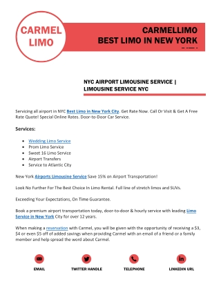 NYC Airport Limo Service - Reserve Best Rates Now | Carmellimo