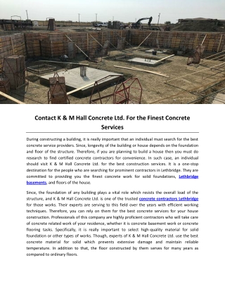 Contact K & M Hall Concrete Ltd. For the Finest Concrete Services