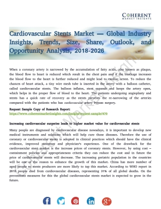 Cardiovascular Stents Market — Trends, Size, Share, Outlook, and Opportunity Analysis, 2018-2026