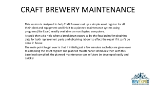 CRAFT BREWERY MAINTENANCE