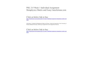 PHL 215 Week 1 Individual Assignment Metaphysics Matrix and Essay//tutorfortune.com