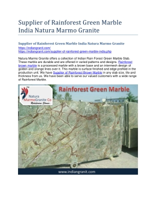 Supplier of Rainforest Green Marble India Natura Marmo Granite