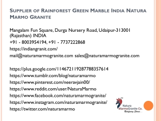 Supplier of Rainforest Green Marble India Natura Marmo Granite