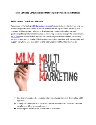 MLM Software Consultancy and Mobile Apps Development in Malaysia