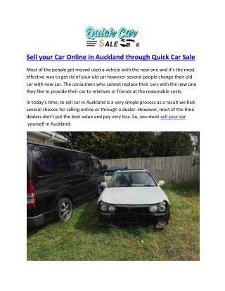 Sell your Car Online in Auckland through Quick Car Sale