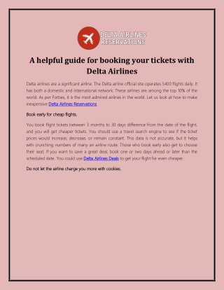 A helpful guide for booking your tickets with Delta Airlines