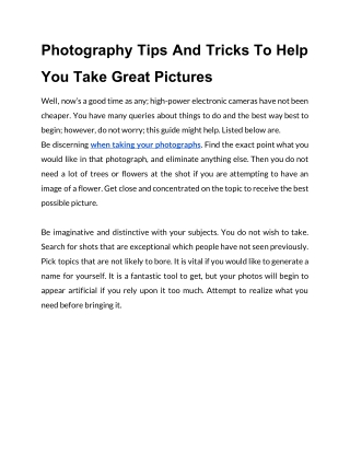 Photography Tips And TricksToHelp You Take Great Pictures