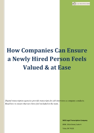 How Companies Can Ensure a Newly Hired Person Feels Valued & at Ease