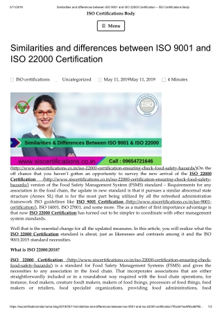 Similarities and differences between ISO 9001 and ISO 22000 Certification.