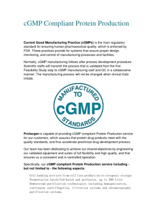 cGMP Compliant Protein Production