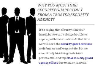 Why You Must Hire Security Guards Only From A Trusted Security Agency?