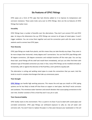 Six Features of CPVC Fittings