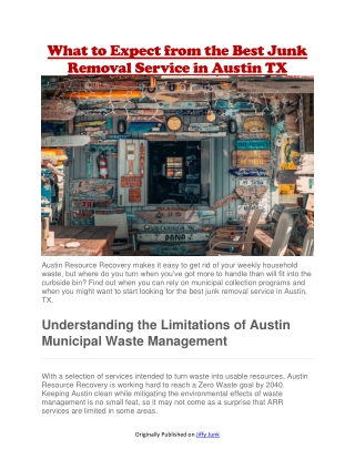 What to Expect from the Best Junk Removal Service in Austin TX