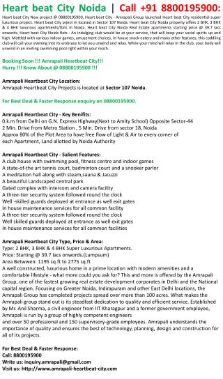 Heart beat City Noida | 8800195900 | Heart beat City Noida Apartments |Heart beat City Noida Flats