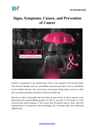 Signs, Symptoms, Causes, And Prevention Of Cancer