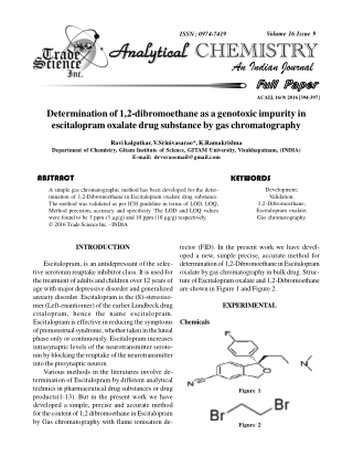 Determination of 1,2-dibromoethane as a genotoxic impurity in escitalopram oxalate drug substance by gas chromatography